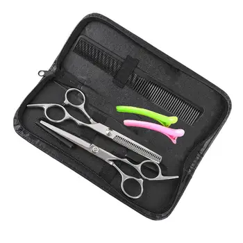 

6PCS/Set Hair Cutting Tooth Flat Scissors Set Ergonomics Handle Hairdressing Scissors Comb Kit Salon Barber Scissors Shears