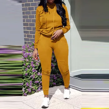 

Tracksuit Women Sportwear Long Sleeve Hole Streetwear Pocket Hoodies Drawstring Pants Loose Tops Set Plus Size