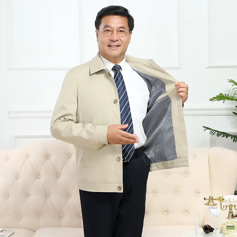 Mu Yuan Yang осень новая мужская куртка пальто сплошной цвет лацкане однобортное пальто хлопок Повседневная подходящая версия Размер M-4XL - Цвет: Beige