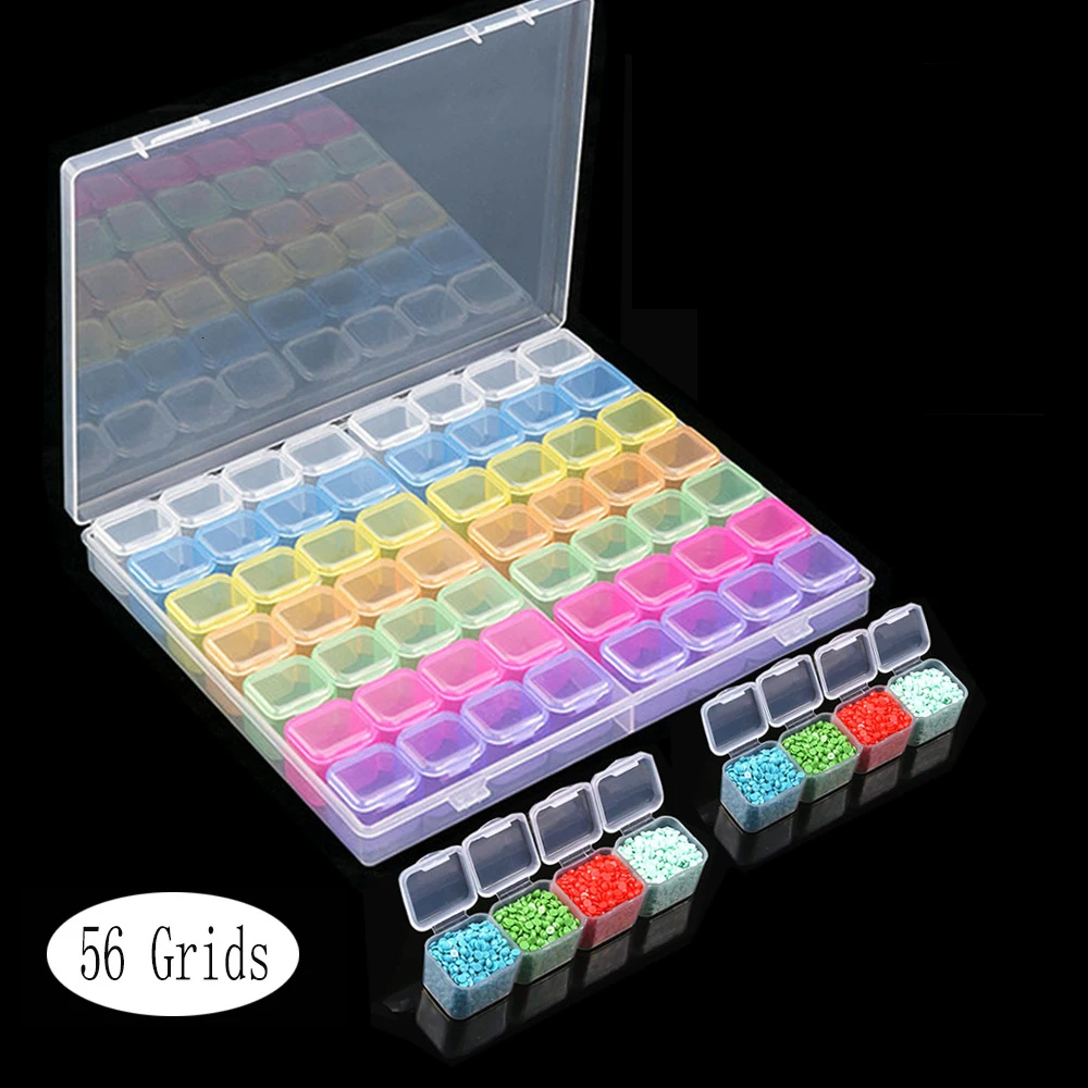 Yuema Diamond Embroidery Box Each Box with 56 Mini Compartments Grids 5D Diamond Painting and Cross Stitch Case Accessory Containers Time Consuming 56 Slots Clear 