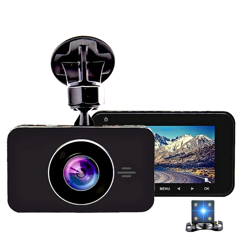 Full Hd 1296P Автомобильный видеорегистратор Камера Adas Wdr(широкий динамический диапазон), режимом ночной съемки, g-сенсором и 3 дюймов Двойной объектив Dash Cam Видео Регистраторы цикл Запись
