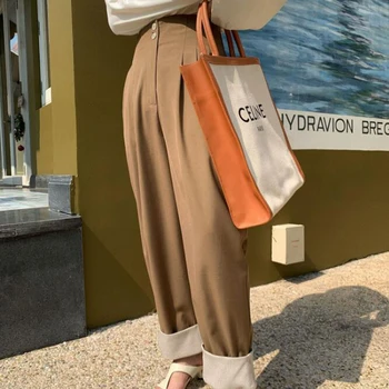 

Spring female casual pants waist solid color pants foot mouth flanging