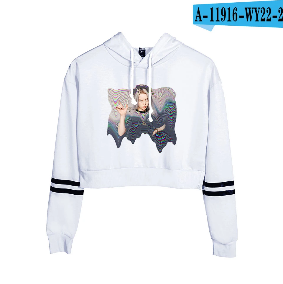 white Лидер продаж, толстовки Billie Eilish, укороченный Топ для женщин, пикантные весенне-осенние хлопковые толстовки высокого качества для девочек - Цвет: white