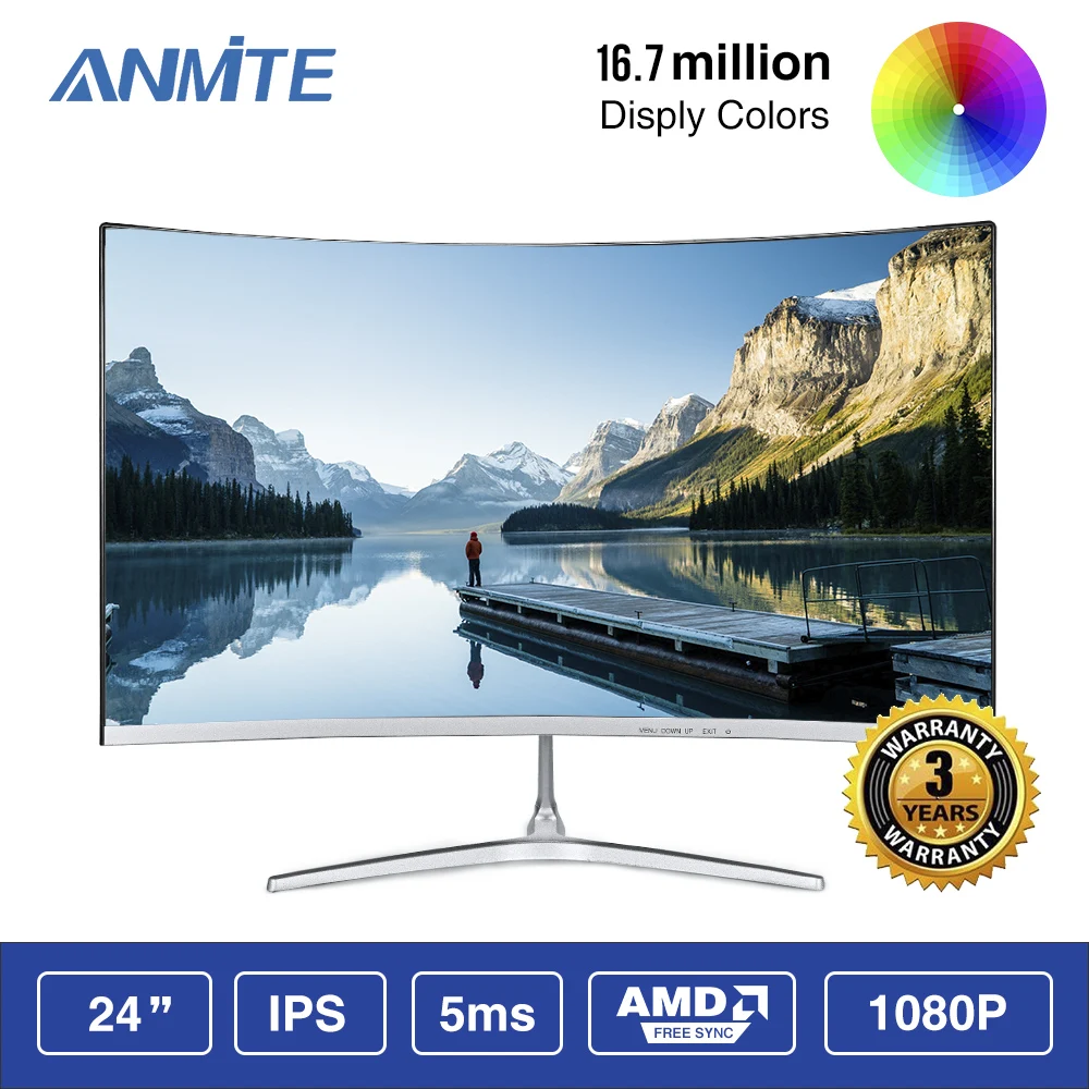 Изогнутый TFT ЖК монитор Anmite 23 8 дюйма FHD Hdmi HDR для игр и соревнований светодиодный