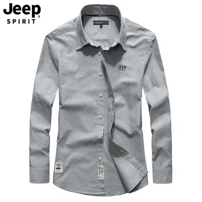 JEEP SPIRIT/известный бренд, осенняя рубашка для мужчин, однотонная Повседневная хлопковая рубашка с длинными рукавами, приталенная Мужская рубашка, большие размеры, M-4XL - Цвет: As Picture