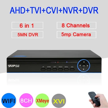 

5mp CCTV Camera Blue Panel XMeye Hi3520D 8 Channel 8CH 5MN H265+ Hybrid Coaxial WIFI 6 in 1 XVI CVI TVI NVR AHD DVR