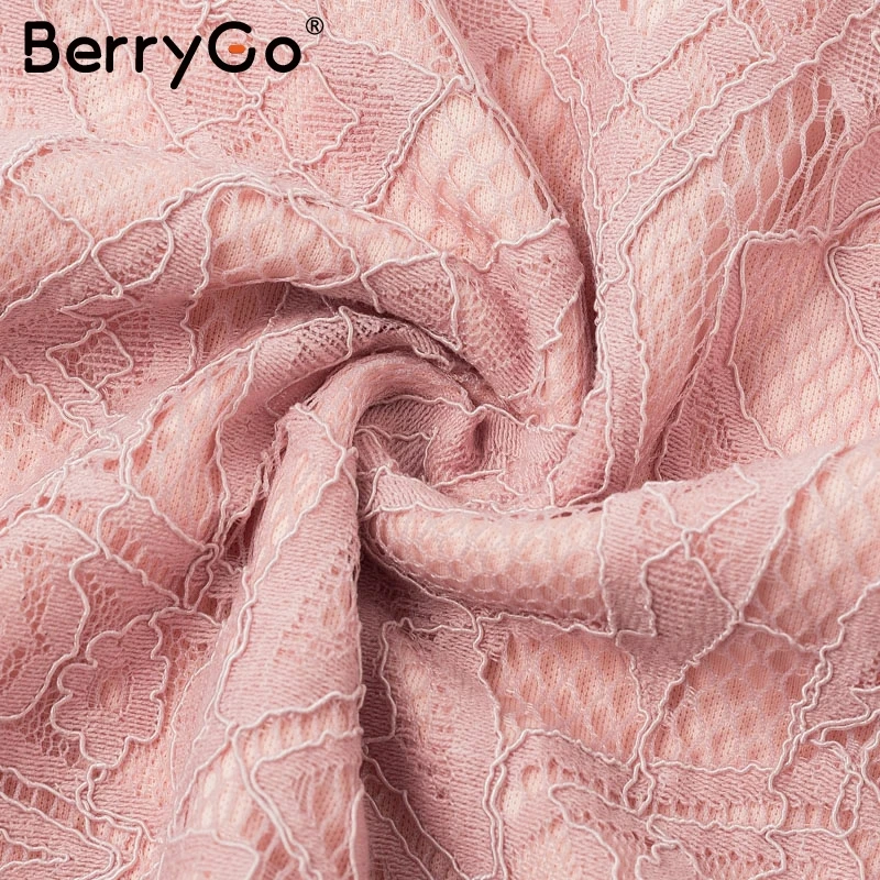 BerryGo сексуальное прозрачное кружевное платье элегантный офисный женский узкий цветочный короткий вечернее платье разрез до талии с расклешенными рукавами миди платье