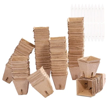 

100 Pcs Seed Starter Pulp Pots Kit for Garden Seedling Tray Germination Seedling Trays 20 Plastic Plant Markers Included