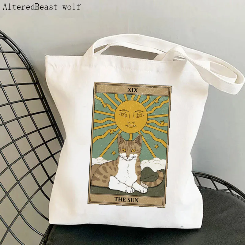 Women Shopper bag The skull dancing Tarot Card Bag Harajuku Shopping Canvas Shopper Bag girl handbag Tote Shoulder Lady Bag