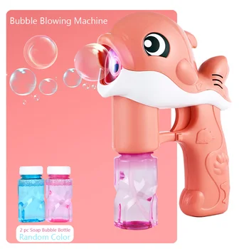 

HL196 2 Square Birthday Gifts Cute Dolphin Cartoon Soft Light Electric Automatic Party Music Play Soap Bubble Blowing Machine
