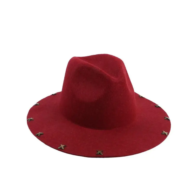 red Studyset, шерстяной джазовый головной убор, топ, шапка для покупок, для путешествий, высокое качество, шапка в полоску с краем, шерстяной фетр, большой eave - Цвет: red