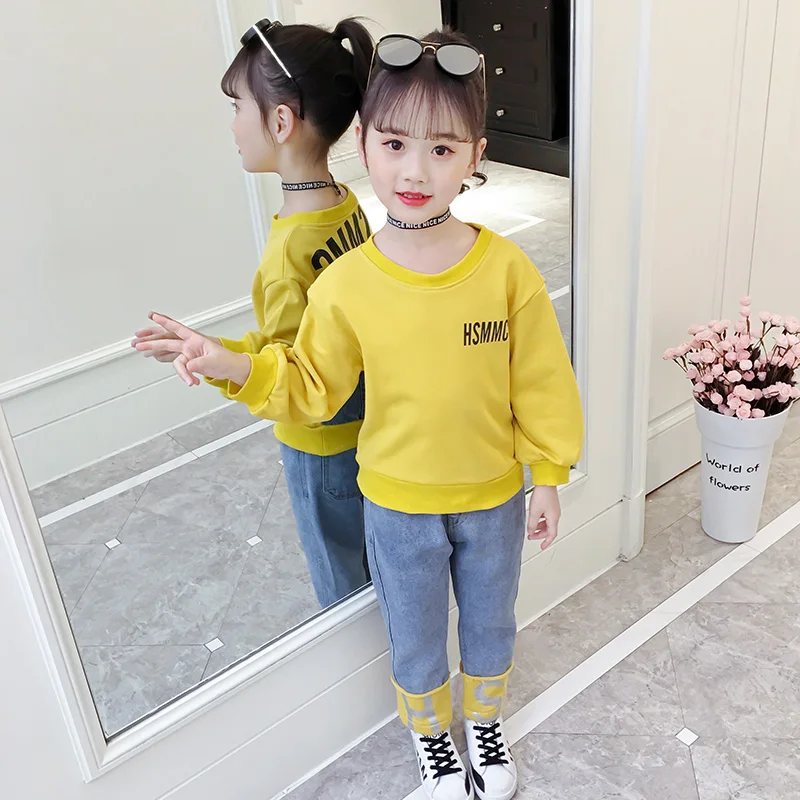 Yellow Комплект одежды для девочек, детский комплект одежды для девочек, осенняя одежда для девочек детский модный свитер, комплект из двух предметов для девочек 10-12 лет - Цвет: Yellow