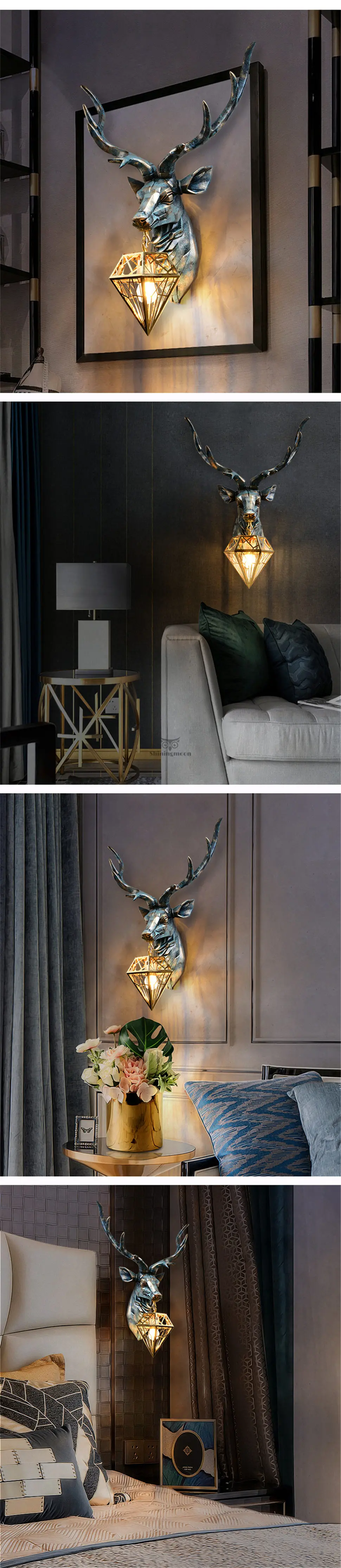 Lâmpadas de Parede Lâmpada de Parede Lâmpada de Cabeceira Americano Retro Interior Nordic Arte Chifres Luz Parede Veado Sala Estar Quarto Arandela 8 Luminárias de parede