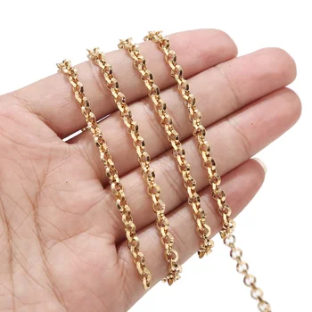 

4mm width Stainless Steel Unwelded Cross Chains round Link Cable Chains for DIY Jewelry Making gold tone