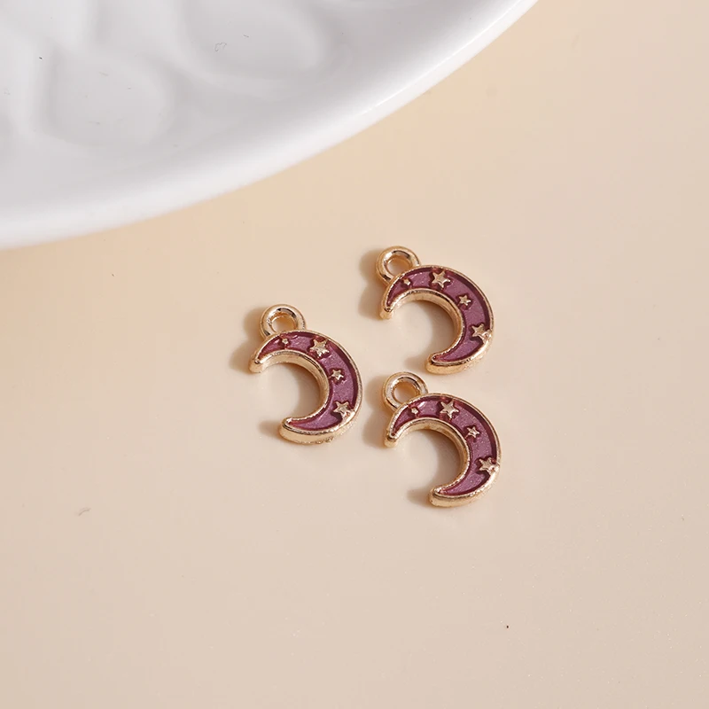 10pcs 6*10mm Enamel  Crescent Moon Charms for Necklaces Pendants Earrings DIY 3 Color Star Charms Jewelry Making Accessories