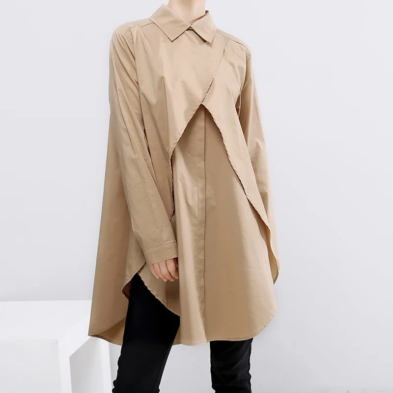 

MEVGOHOT 2019 Fashion Loose Big Size Ruffle Blouses Woman Long Autumn Casual Shirt Femme Black Brown Shirts HW087