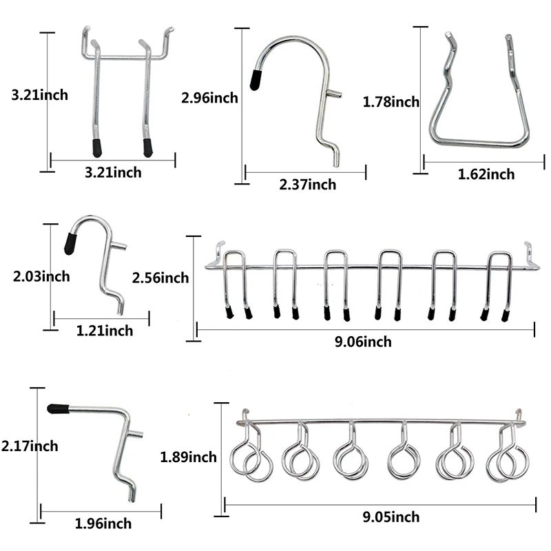 Крючки для Pegboard, ассортимент крючков для Pegboard, 62 шт., органайзер, набор инструментов для хранения с металлическими крючками и 30 фиксаторами Pegboard