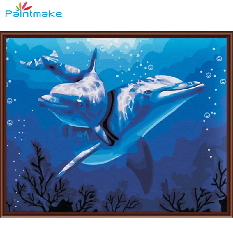 Paintmake животные DIY живопись по номерам наборы для рисования дельфины масло ручная