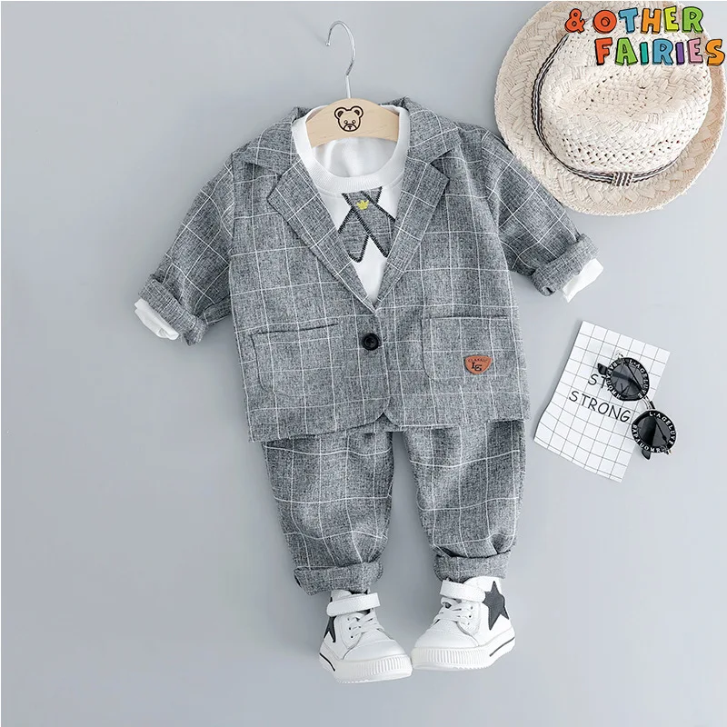 

2019 BOY'S Autumn British Style Childrenswear Plaid Suit Three-piece Set Children Casual Combo 1-Piece Ready