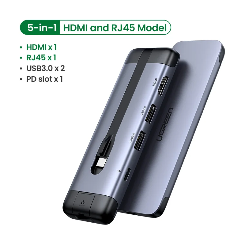 Ugreen USB C концентратор портативный type C к Мульти USB 3,0 концентратор HDMI адаптер док-станция для MacBook Pro Air USB-C 3,1 разветвитель порт type C концентратор - Цвет: 5-in-1 HDMI and RJ45