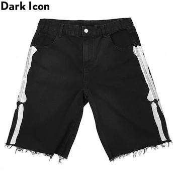 

Dark Icon Bones Printed Denim Shorts High Street Shorts Men 2020 Summer Men's Shorts