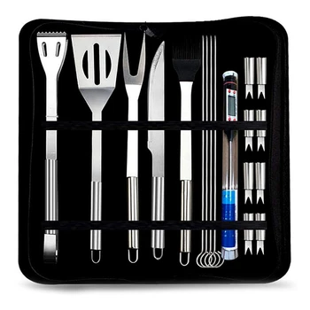 

19 Pcs Outdoor BBQ Tools Set Stainless Steel Grill Barbecue Utensil Set Case for Camping -Cooking Accessories Kit