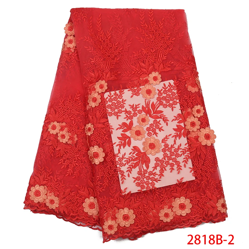 

African Lace Fabric Bridal Beada Lace High Quality 3d Embroidery Flower French Wedding Lace Fabric For 5ayrds QF2818B-2