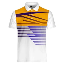 WAMNI Мужская рубашка поло деловая повседневная с отложным воротником дышащая полосатая с градиентом короткий рукав свободная рубашка поло спортивная работа