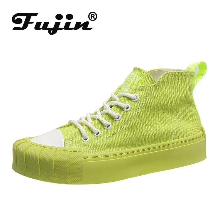 

Fujin Women Canvas Shoes Dropshipping 2019 New Candy Color High-Up Thin Biscuit Flats Avocado Green Board Shoes Causal Shoes