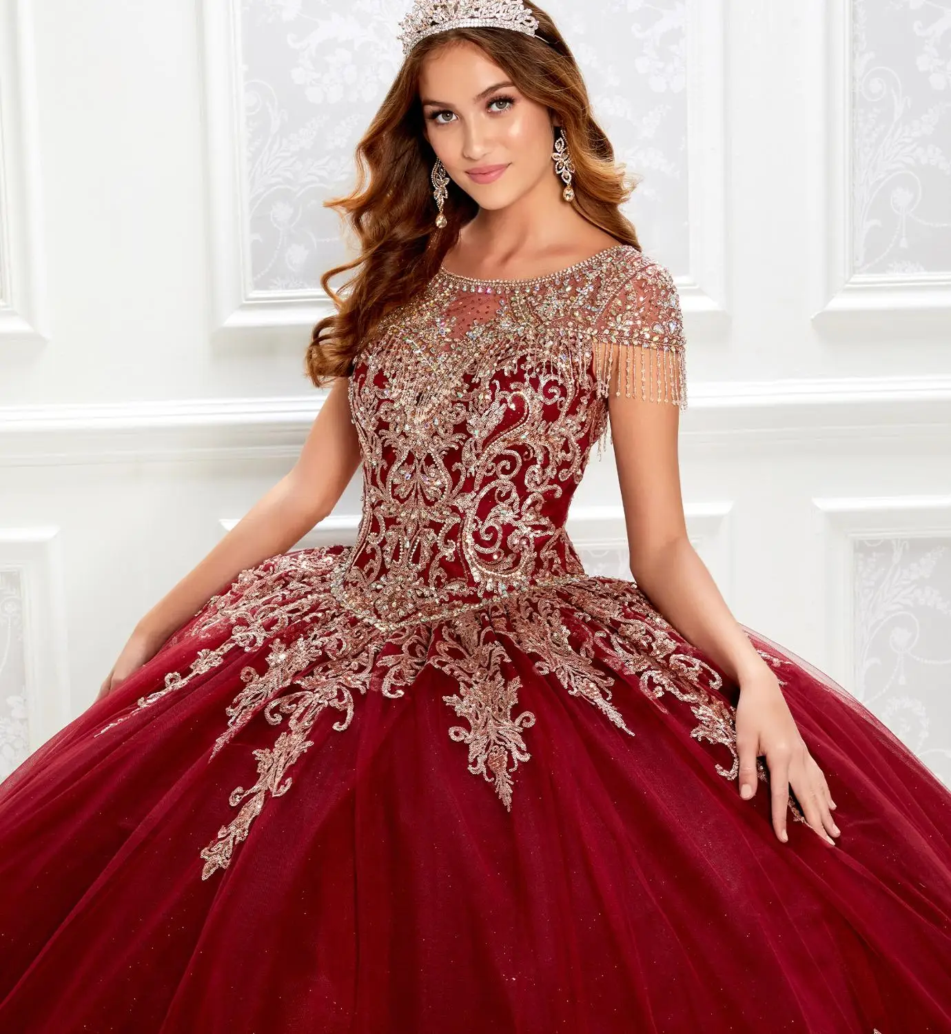 Burgundy Quinceanera Dresses With Wrap Lace Floral Applique Beads Ball Gown Quinceanera فساتين Sweet 16 Dresses