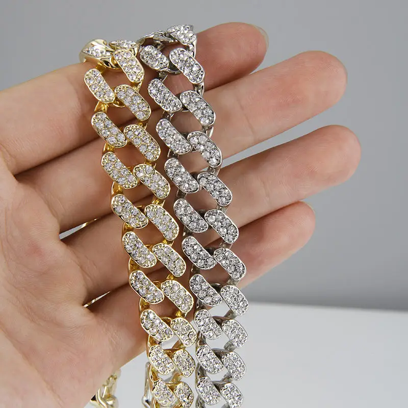 Серебряное Драгоценное Ожерелье, мужской браслет, цепочка со льдом, Блестящий горный хрусталь, ожерелье с кубинской цепочкой, ювелирные изделия в стиле хип-хоп