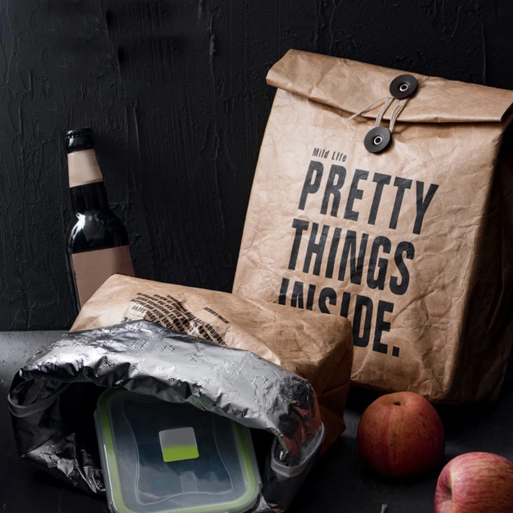 

Food Storage Lunch Bag Travel Camping Non Toxic Insulated Durable Washable Cooler Box Reusable Brown Paper Picnic Practical