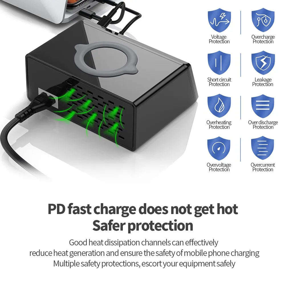 Intelligent LED Display Wireless Charger Dock QC 3.0 Fast Charging 8 Ports PD USB Chargers Desktop Adapter for iPhone and Tablet