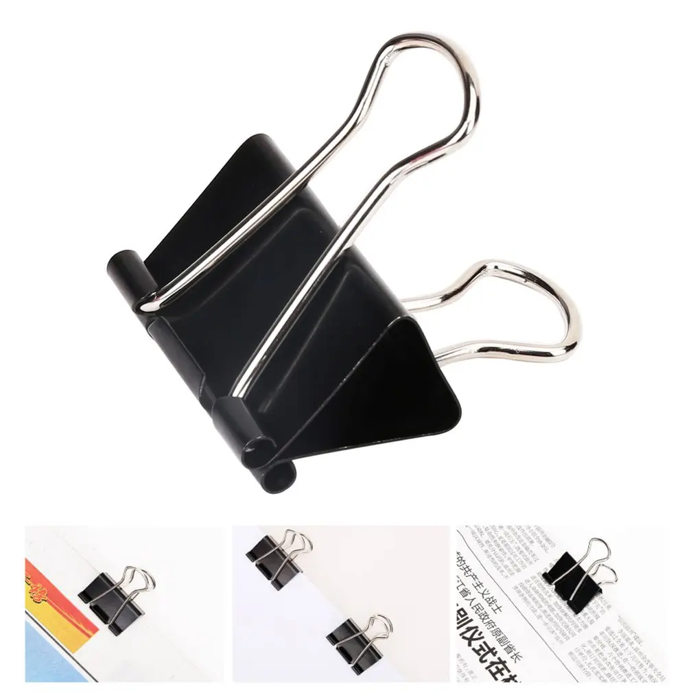 12pcs/lot Practical Black Metal Portable Clamp Clips Long Tail Clips Solid Tickets Clips Accessory Elliot folder Power clip
