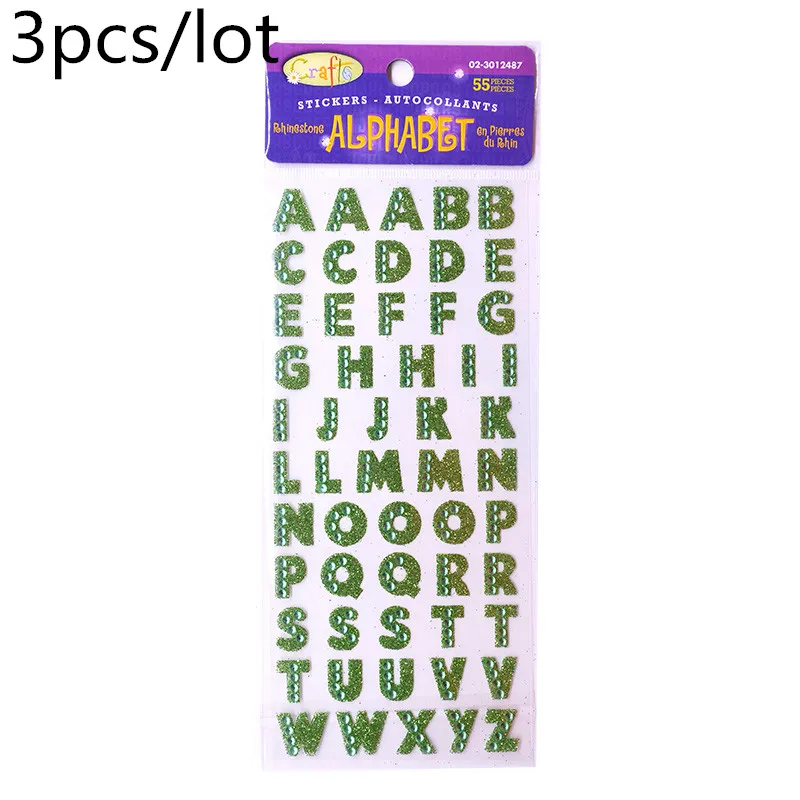 3Pcs/Lot Glitter Crystals Alphabet Letter Stickers DIY Handmade Scrapbooking Sticker Self Adhesive A-Z English Words Sticker 