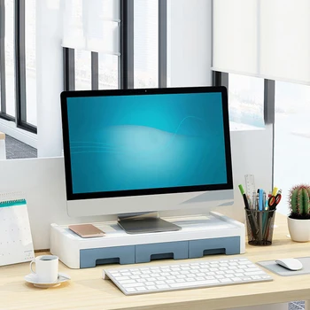 

Monitor Riser Stand Desk Shelf with Drawer Keyboard Storage Stylish Multifunctional Desktop Organizer Computer Tabletop TP899