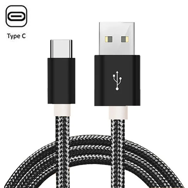 USB кабель для передачи данных для Xiaomi Mi A3 CC9 type C кабель нейлоновый провод для samsung S9 S10 S8 A50 A70 USB C Зарядка для huawei P20 P30 - Цвет: black