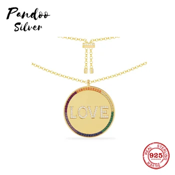 

High Quality S925 Sterling Silver Jewelry 1:1 Copy,Yellow Silver Rainbow LOVE Adjustable Necklace For Women Party Jewelry Gift