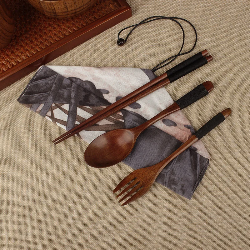 Дерево CHOPSTICKS набор ложек Дерево Портативный Деревянный Путешествия студентов экологически чистый набор посуды ложка японский стиль и W