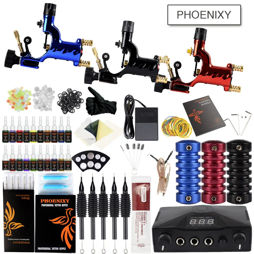 

Tattoo Machine Kit 3 Rotary Machine Guns Supply Power 20 Pcs Inks Pigment Needles Tattoo Accessories For Professional Tattoo Set
