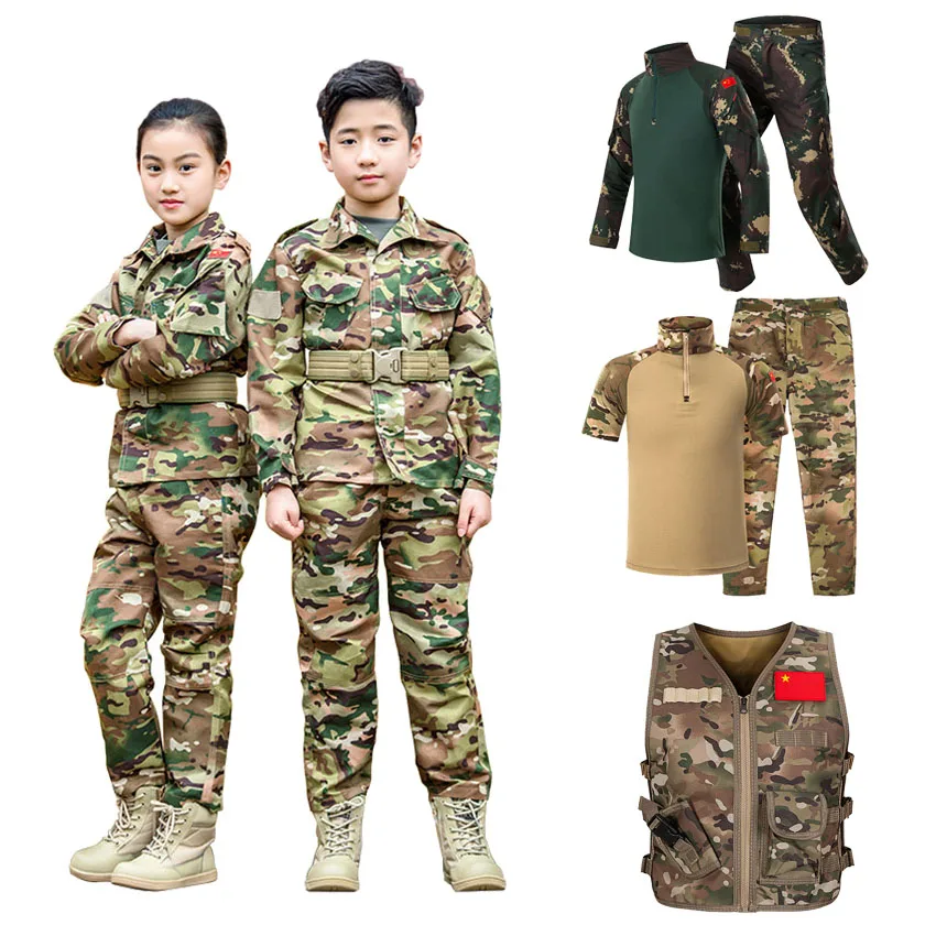 Online WW2 Teenager Jungen Militär Uniform Taktische Kampf Jacke Hosen Set Camouflage CP Dschungel Druck 2PCs Kinder Spezielle SWAT Armee anzug