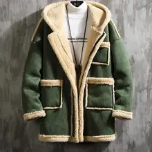 Зимняя новая мужская куртка средней длины с капюшоном из овчины с толстым мехом, Брендовое свободное зимнее пальто, куртка большого размера для мужчин