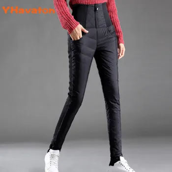 

Women Pants Winter Warm White Duck Down Pants High Waist Velvet Pant Skinny Trousers Plus Size Female Work Pants Mujer YHavaton