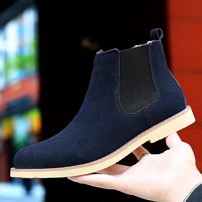 Новые зимние теплые плюшевые мужские ботинки «Челси» из замши высокого качества Нескользящие зимние ботинки ботильоны ручной работы большой размер 47