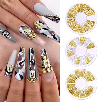 

3D Nail Decoration Metal Gold Hollow Nail decoration Jewelry Design Star Flat Bottom Nail Studs Line DIY Nail Art Accessories