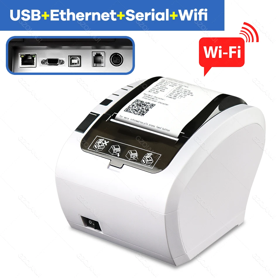 mini smartphone photo printer GZ8002 80mm Thermal Receipt Printer Automatic cutter Restaurant Kitchen POS Printer USB+Serial+Ethernet Wifi Bluetooth printer small portable printers for travel Printers