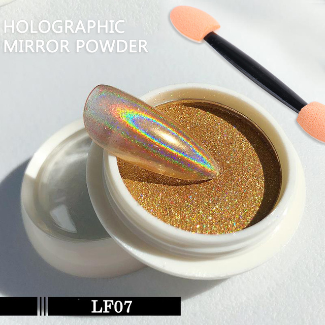 tırnak tozu krom lazer ayna Glitter tasarım tırnak sanat Pigment sürtünme toz gevreği süslemeleri fırça manikür TRLF01-07