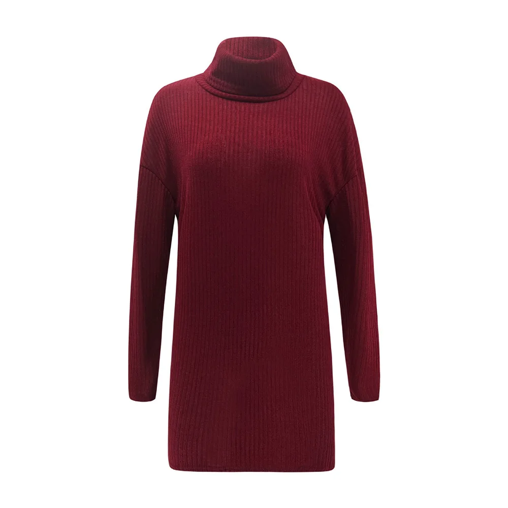 Вязаное платье женское осеннее с высоким воротником простое свободное мини