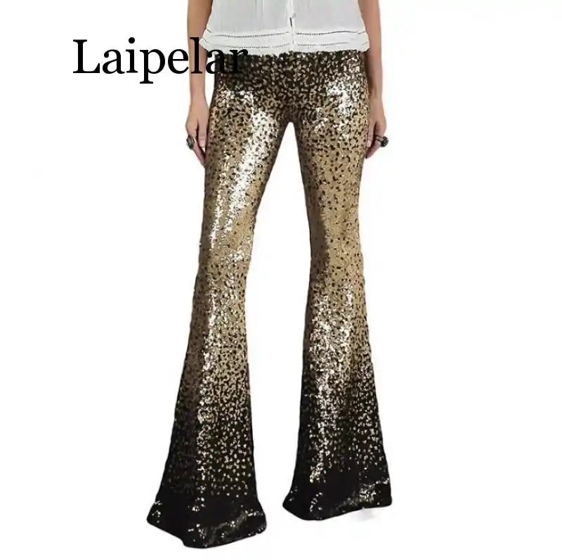 black sparkly flared trousers