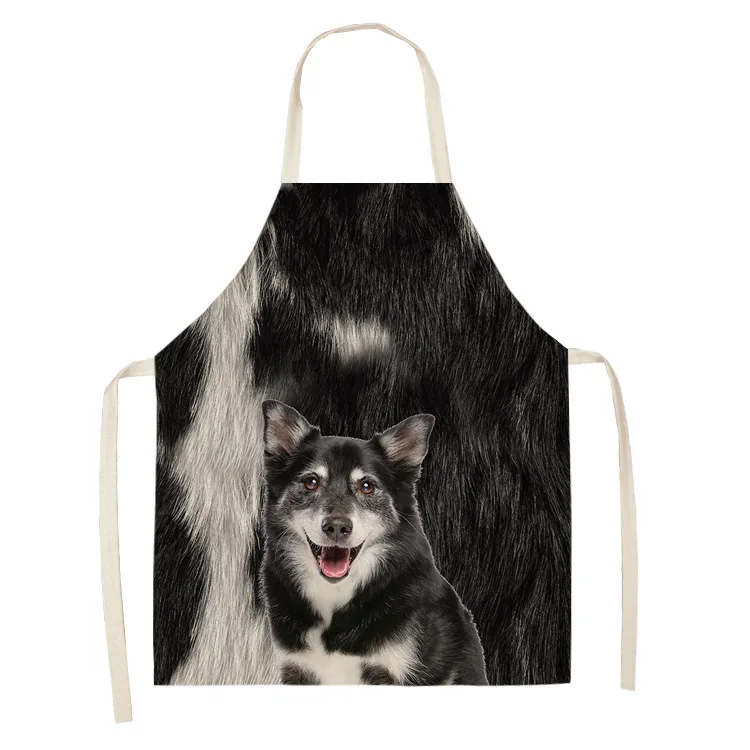 Parent-child Kitchen Apron Lovely Dog Photo Printed Sleeveless Cotton Linen Aprons for Men Women Home Cleaning Tools